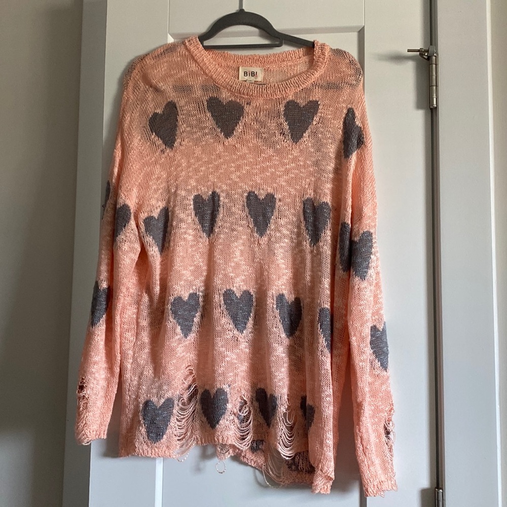 BIBI Heart Distressed Sweater